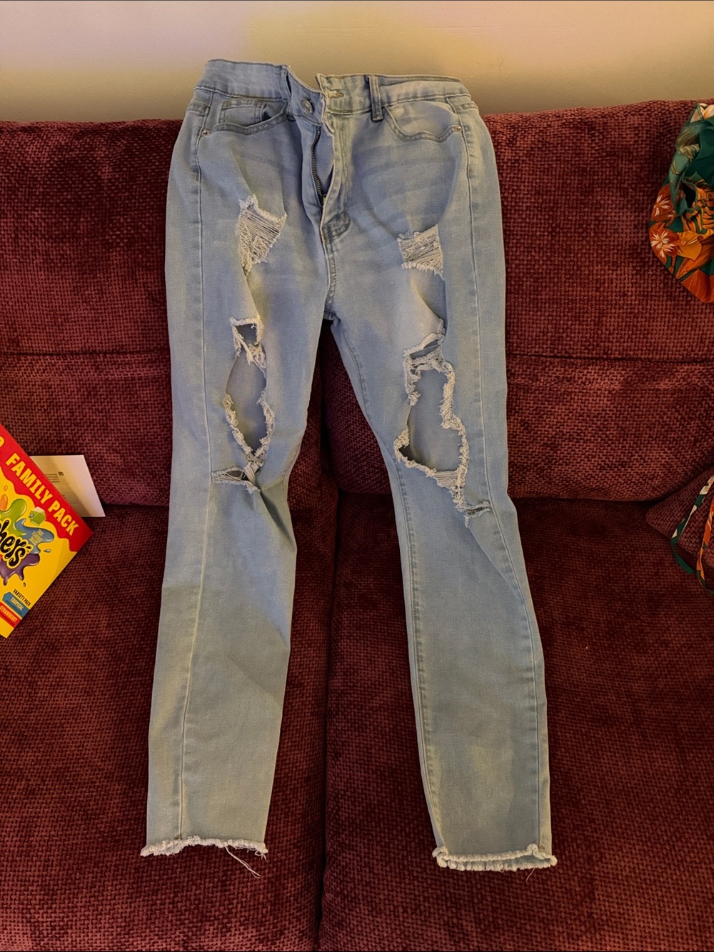 SHEIN Light Blue Ripped Skinny Jeans
